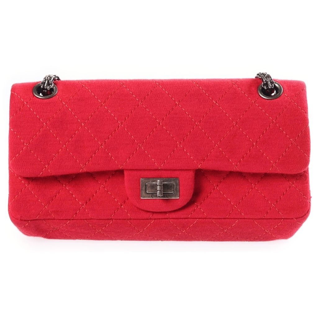Chanel 2.55 S Chain Double Flap 2-Way Cotton Shoulder Bag Pink Silver