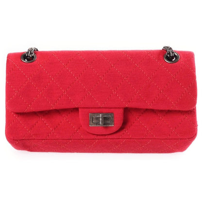 Chanel 2.55 S Chain Double Flap 2-Way Cotton Shoulder Bag Pink Silver