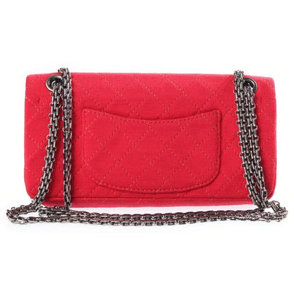 Chanel 2.55 S Chain Double Flap 2-Way Cotton Shoulder Bag Pink Silver — view 2