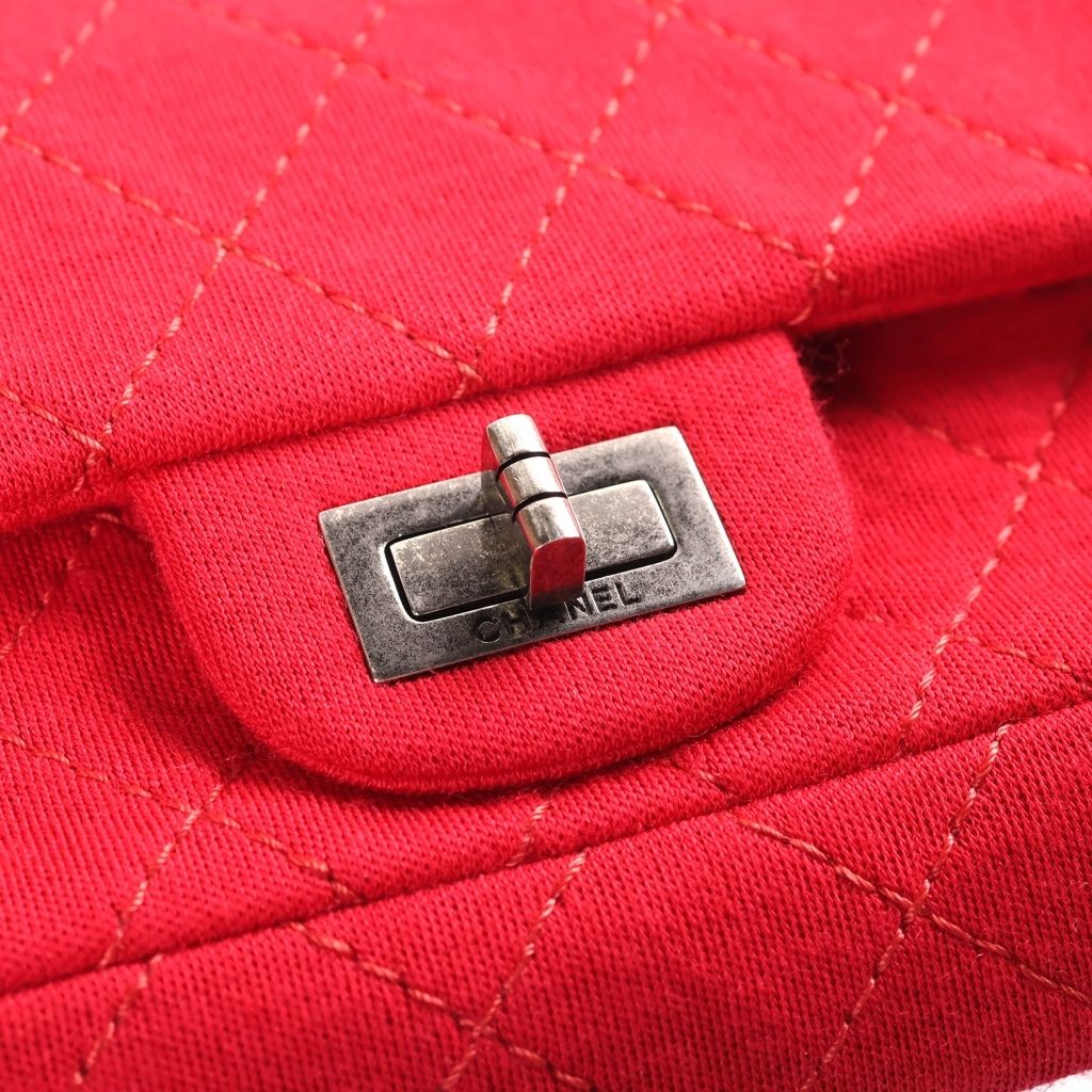 Chanel 2.55 S Chain Double Flap 2-Way Cotton Shoulder Bag Pink Silver — view 6