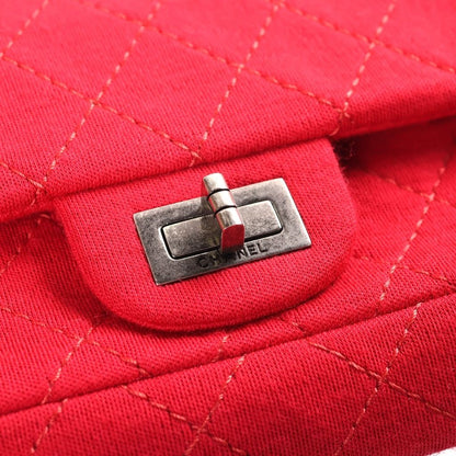Chanel 2.55 S Chain Double Flap 2-Way Cotton Shoulder Bag Pink Silver — view 6