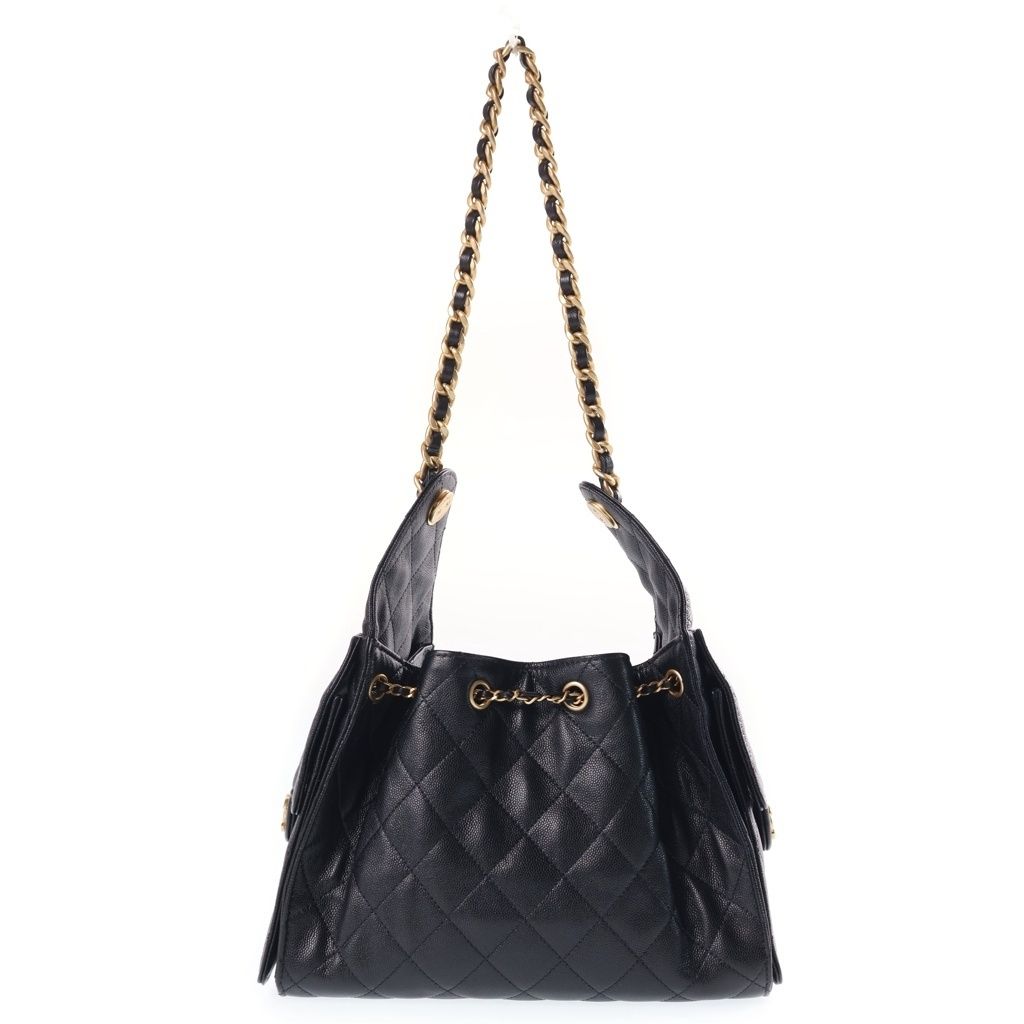Chanel 25 Small Bag Grained Caviar Gold Black — view 2