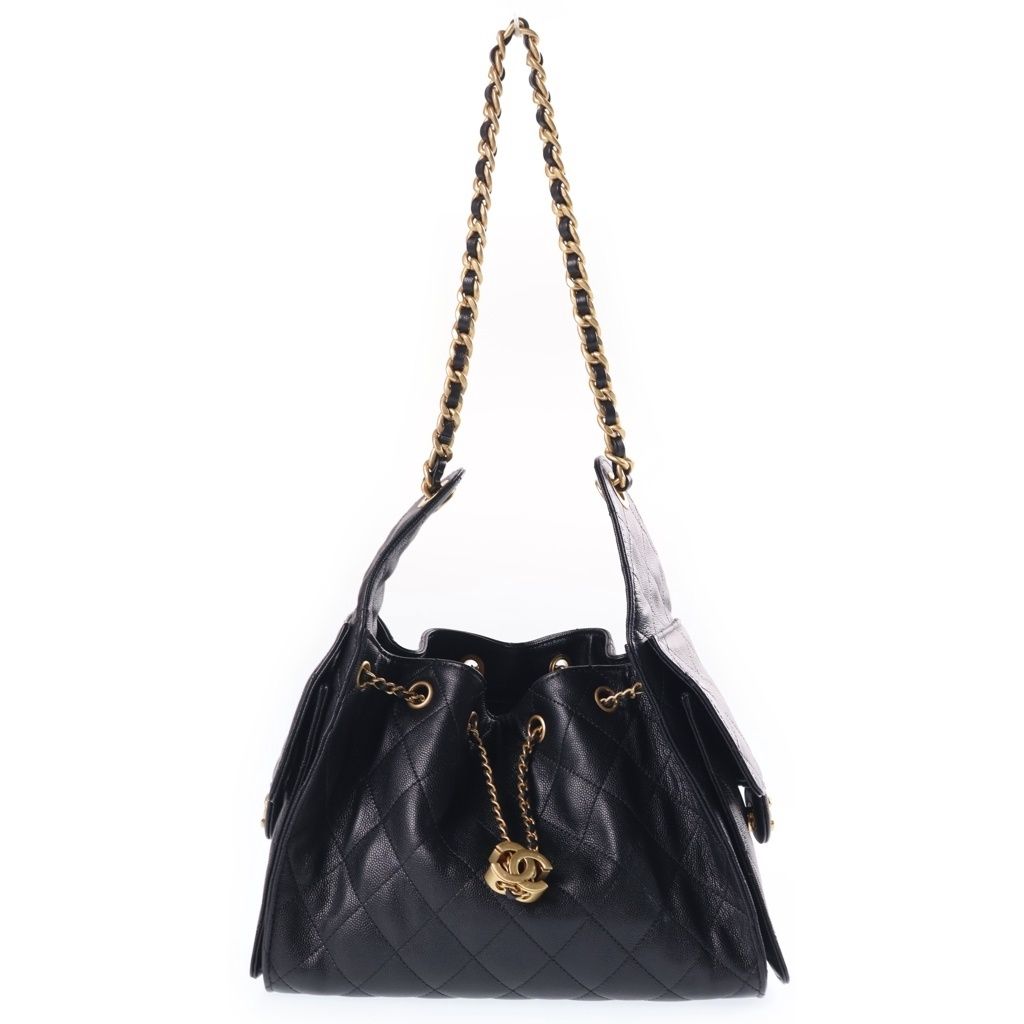 Chanel 25 Small Bag Grained Caviar Gold Black