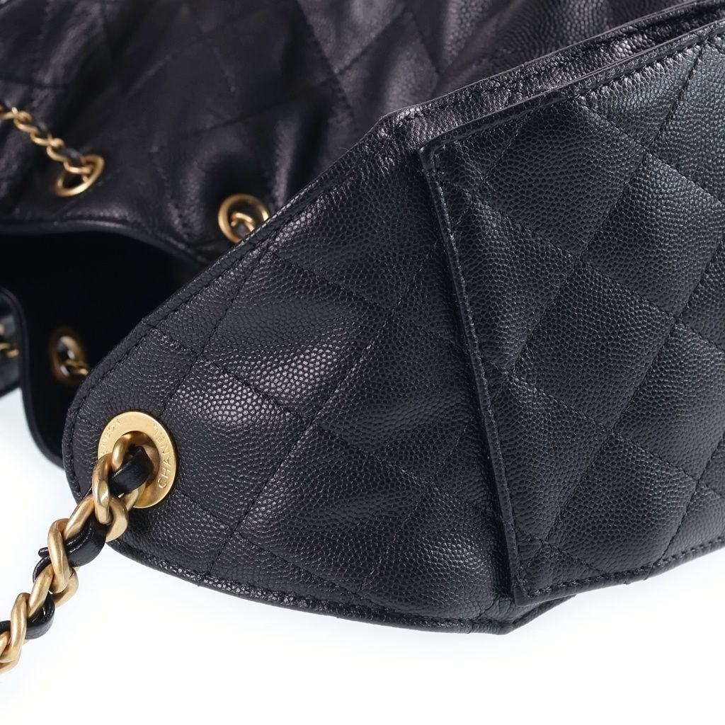 Chanel 25 Small Bag Grained Caviar Gold Black — view 6