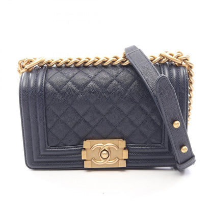 Chanel Shoulder Bag Boy Small Navy Caviar Leather Chain