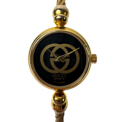Gucci Bangle Watch Quartz Gold Black Dial