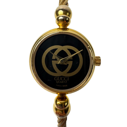 Gucci Bangle Watch Quartz Gold Black Dial