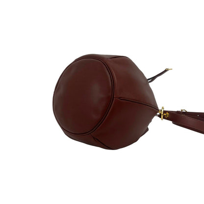 Cartier Vintage Must Line Logo Leather Drawstring Shoulder Bag Wine Red Bordeaux — view 8