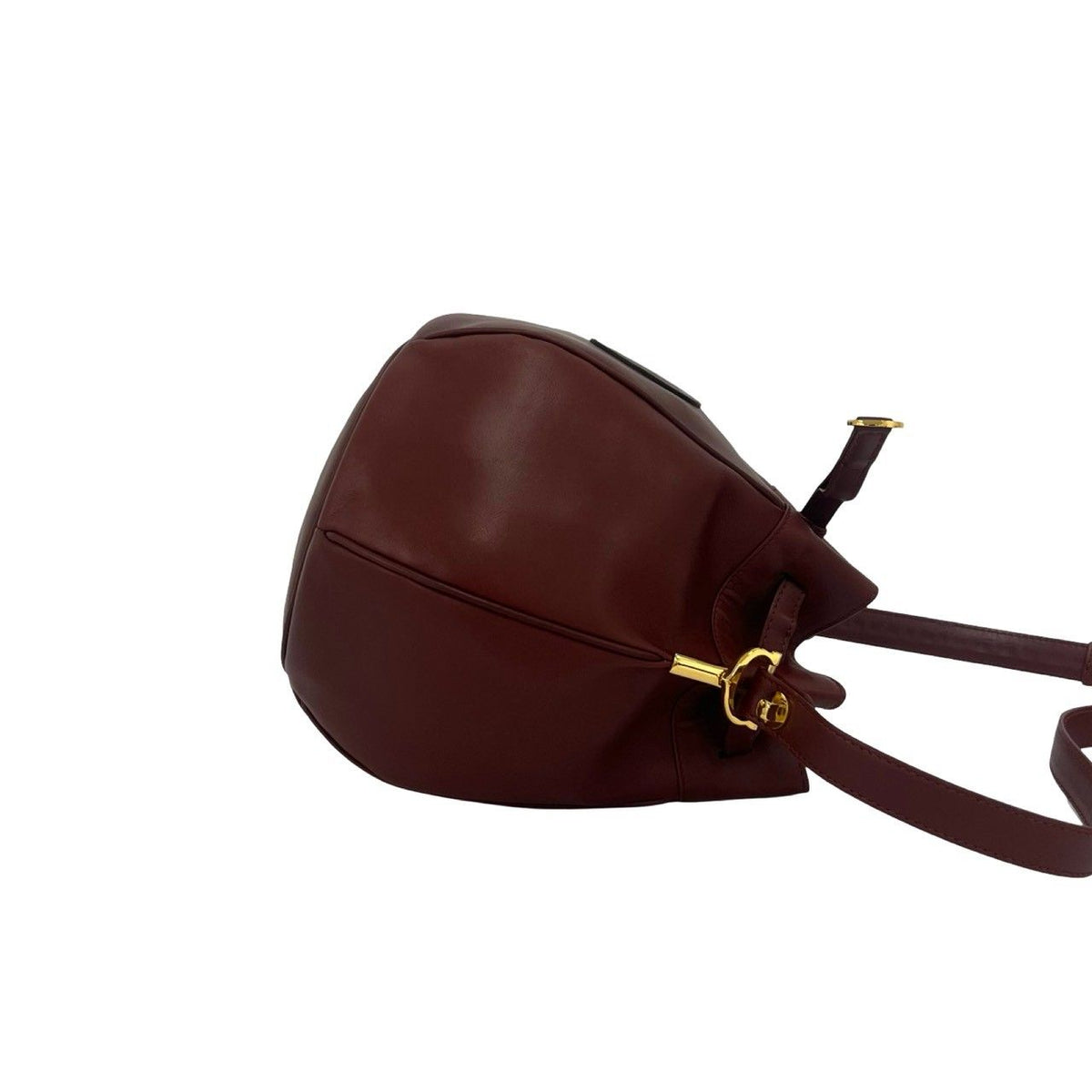 Cartier Vintage Must Line Logo Leather Drawstring Shoulder Bag Wine Red Bordeaux — view 6