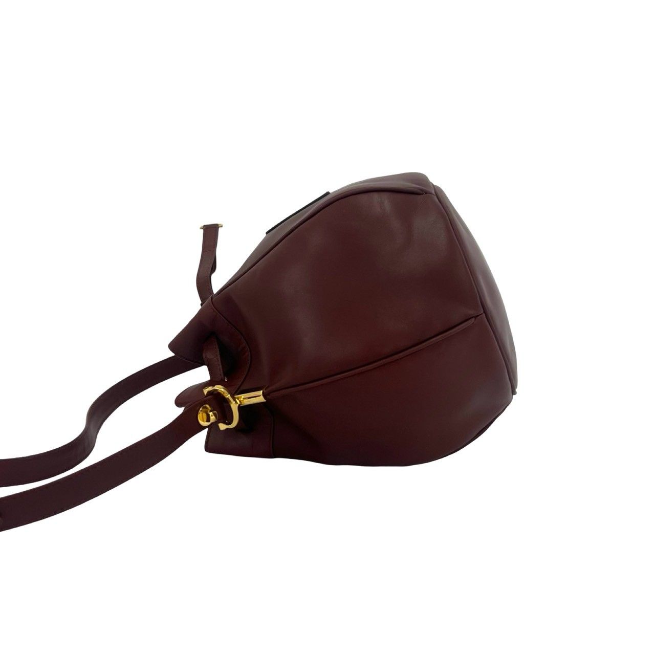 Cartier Vintage Must Line Logo Leather Drawstring Shoulder Bag Wine Red Bordeaux — view 5