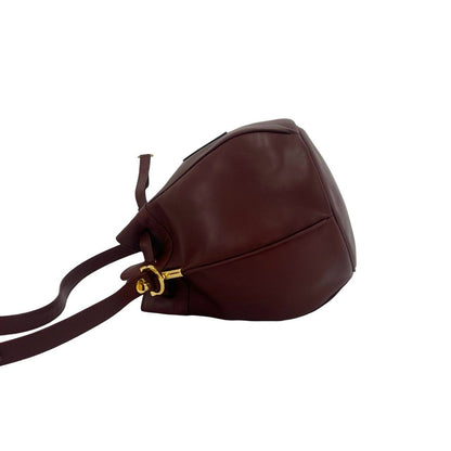 Cartier Vintage Must Line Logo Leather Drawstring Shoulder Bag Wine Red Bordeaux — view 5