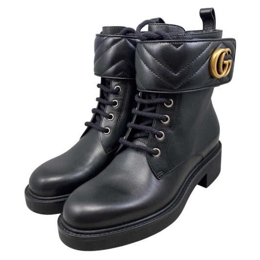 Gucci Boots Double G Ankle Leather Logo Black Gold