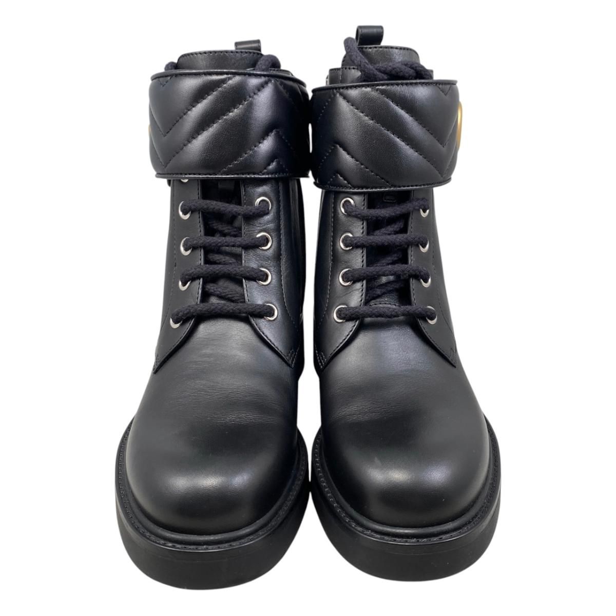 Gucci Boots Double G Ankle Leather Logo Black Gold — view 3
