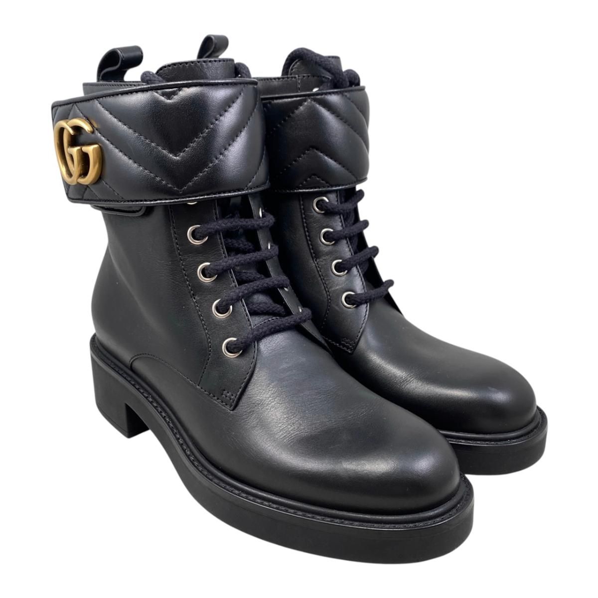 Gucci Boots Double G Ankle Leather Logo Black Gold — view 2