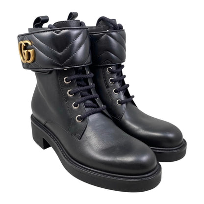 Gucci Boots Double G Ankle Leather Logo Black Gold — view 2