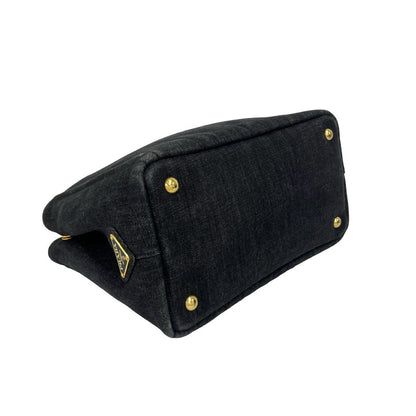 Prada Canapa Cotton Denim Handbag Mini Tote Black — view 7