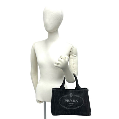 Prada Canapa Cotton Denim Handbag Mini Tote Black — view 2
