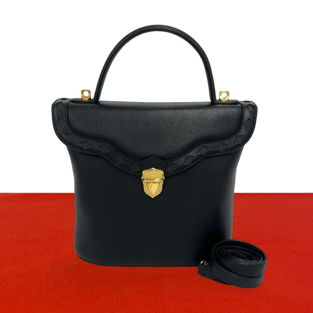 Saint Laurent YSL Logo Cutout Leather 2-Way Shoulder Bag Black