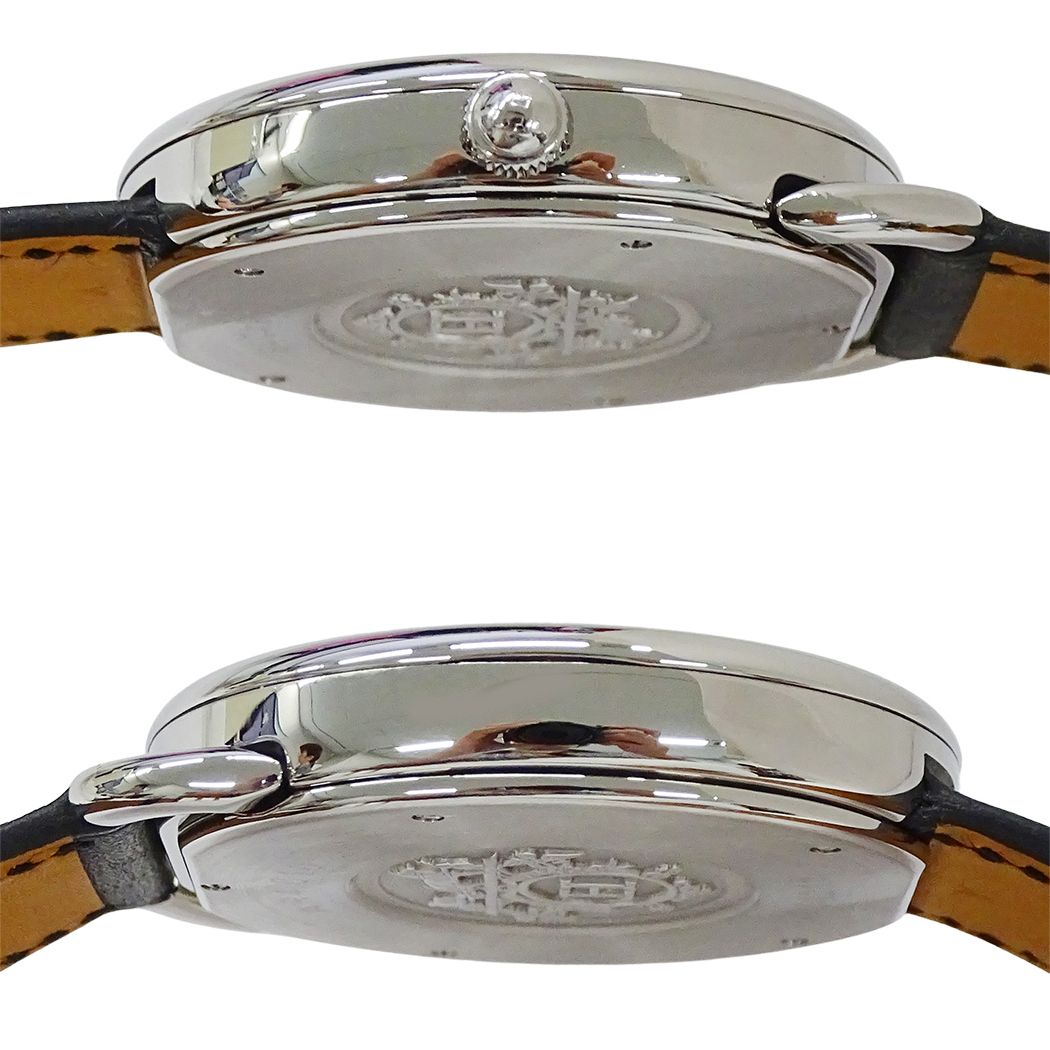 Hermes Watch Arceau Date Automatic Stainless Steel Leather Silver Gray Black — view 3