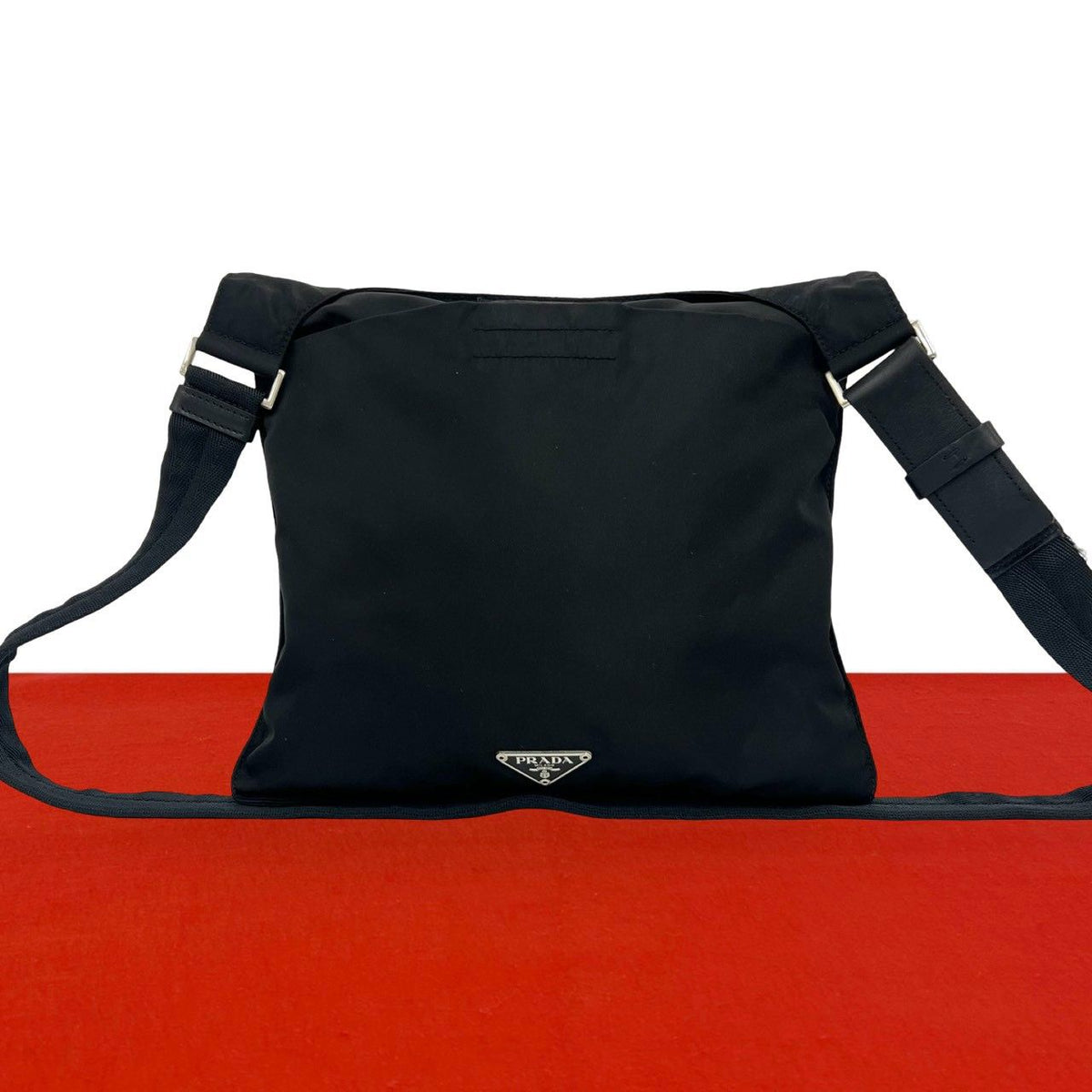 Prada Tessuto Pocono Nylon Leather Shoulder Bag Crossbody Black
