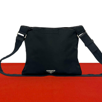 Prada Tessuto Pocono Nylon Leather Shoulder Bag Crossbody Black