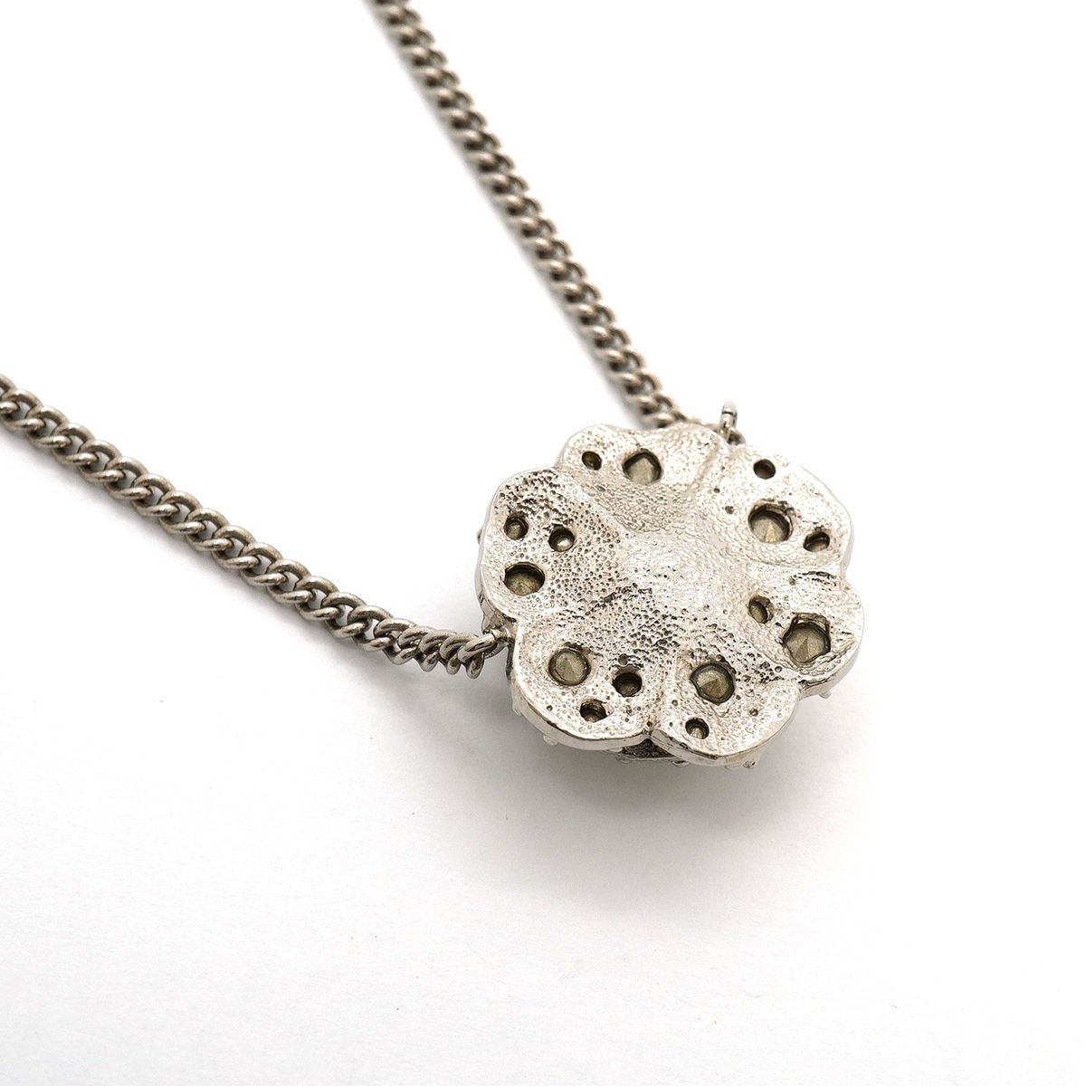 Chanel Necklace CC Logo Camellia Metal Rhinestone Silver — view 2