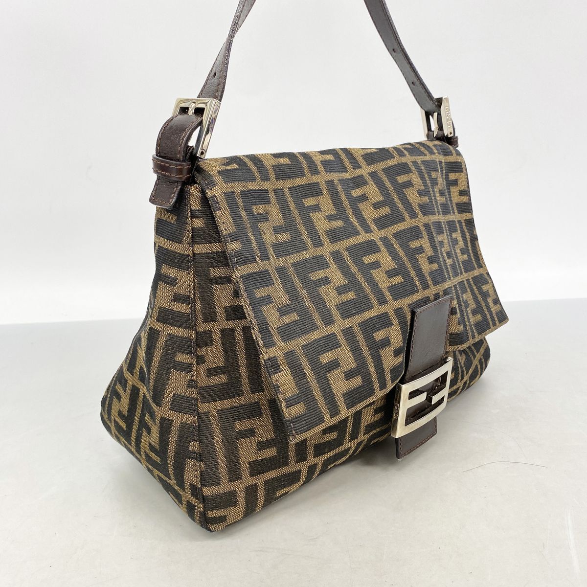 Fendi Handbag Zucca Mamma Bucket Nylon Canvas Brown Silver — view 2