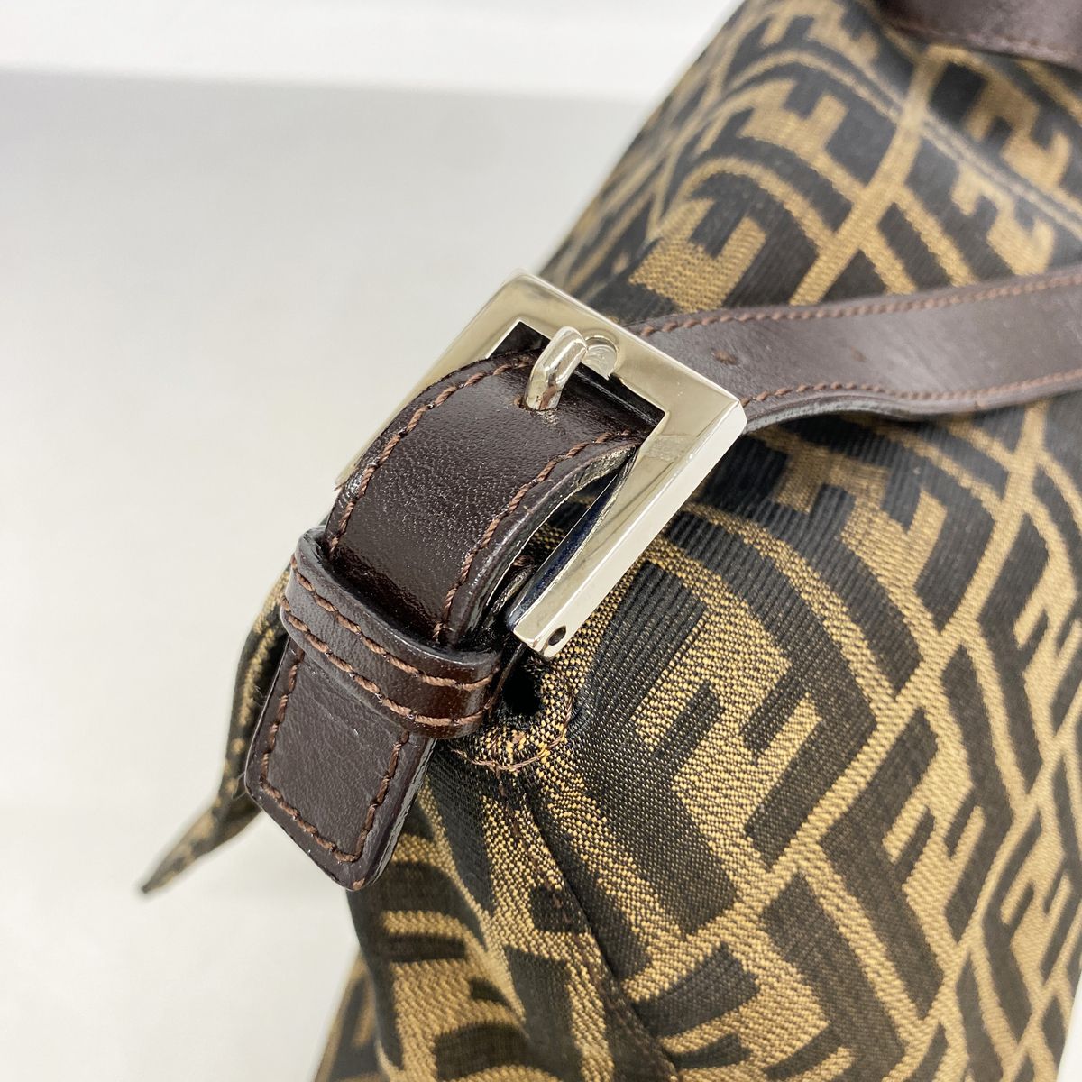 Fendi Handbag Zucca Mamma Bucket Nylon Canvas Brown Silver — view 7