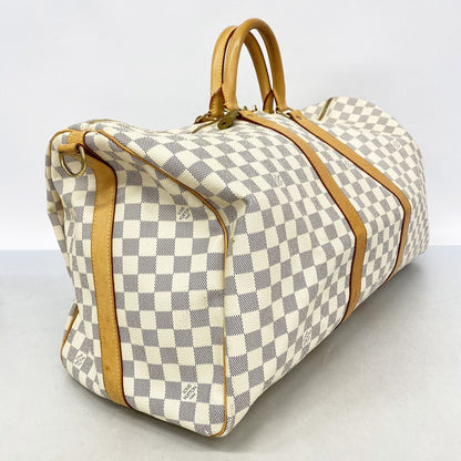 Louis Vuitton Boston Bag Damier Azur Keepall Bandouliere 55 White — view 2
