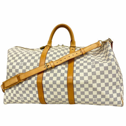 Louis Vuitton Boston Bag Damier Azur Keepall Bandouliere 55 White