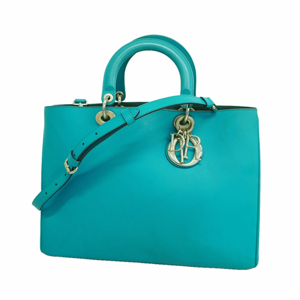 Dior Handbag Diorissimo Leather Blue Silver 2-Way Bag