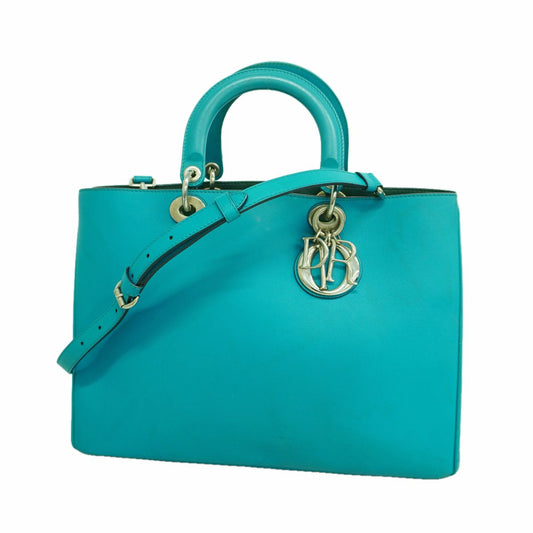 Dior Handbag Diorissimo Leather Blue Silver 2-Way Bag