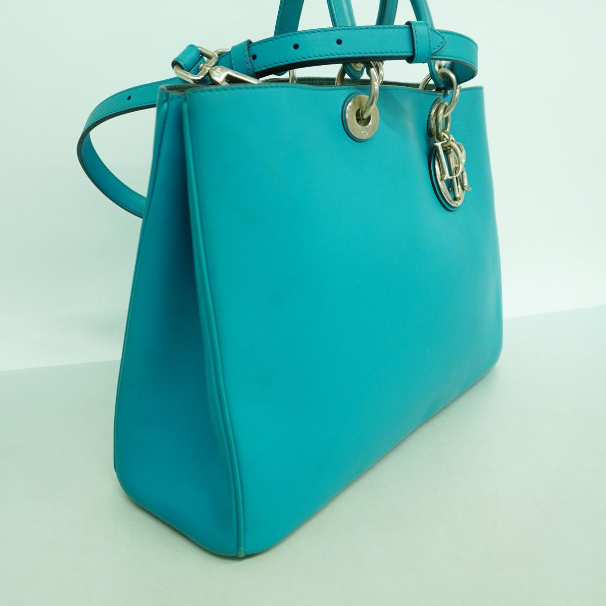 Dior Handbag Diorissimo Leather Blue Silver 2-Way Bag — view 2