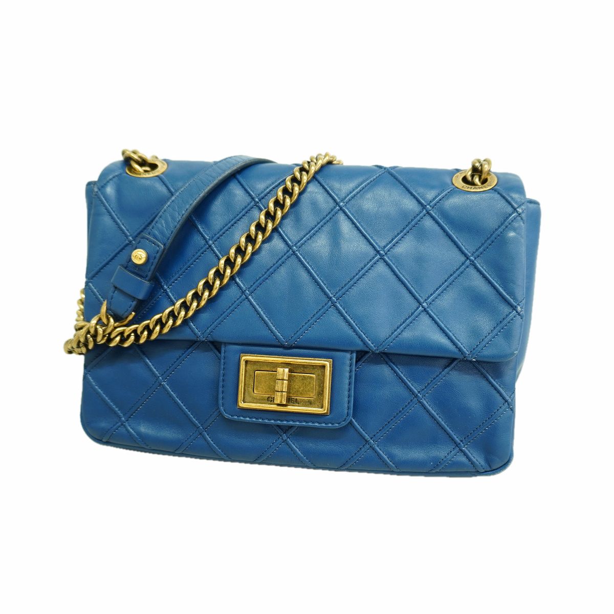 Chanel Shoulder Bag 2.55 Leather Blue Gold