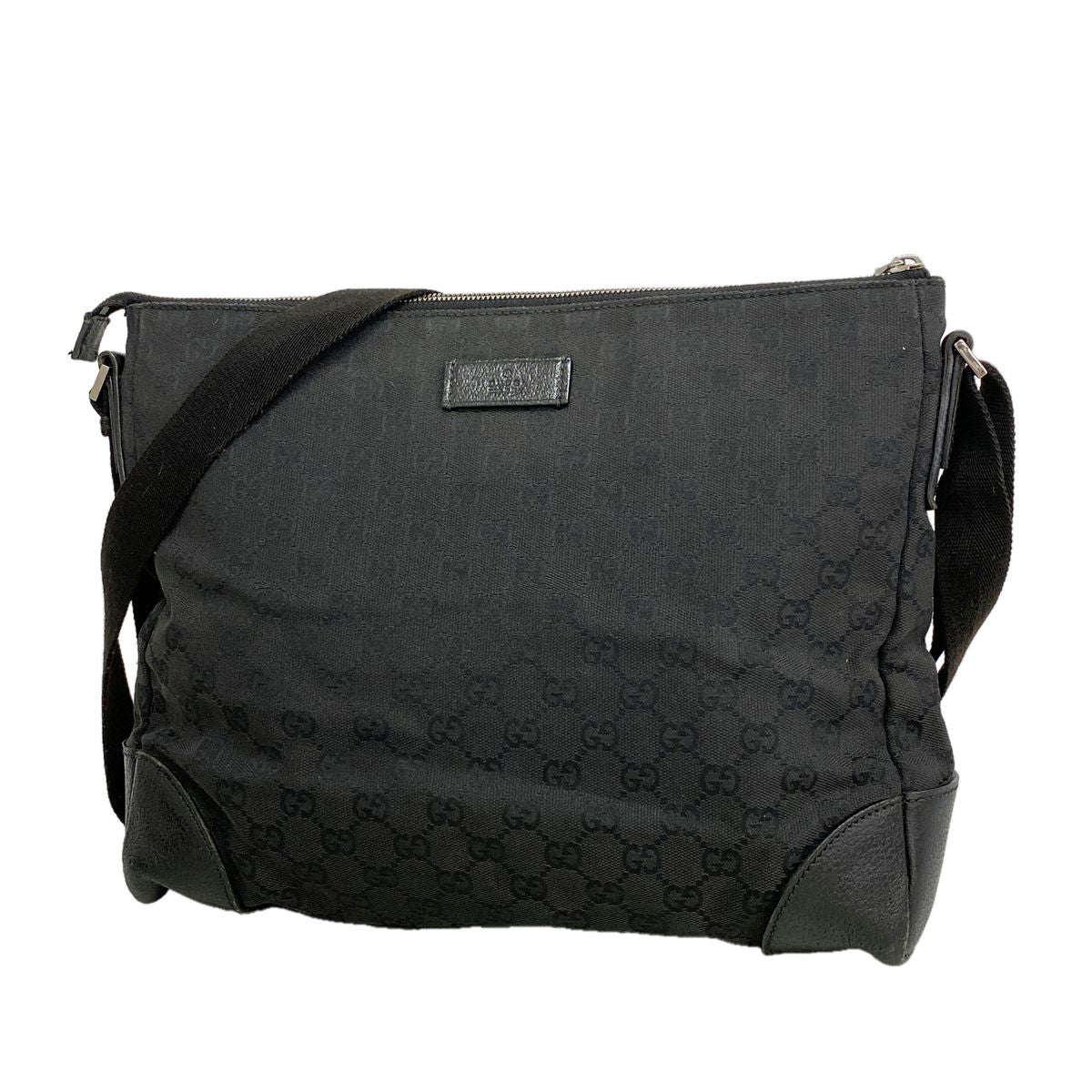 Gucci Shoulder Bag GG Canvas Black Silver