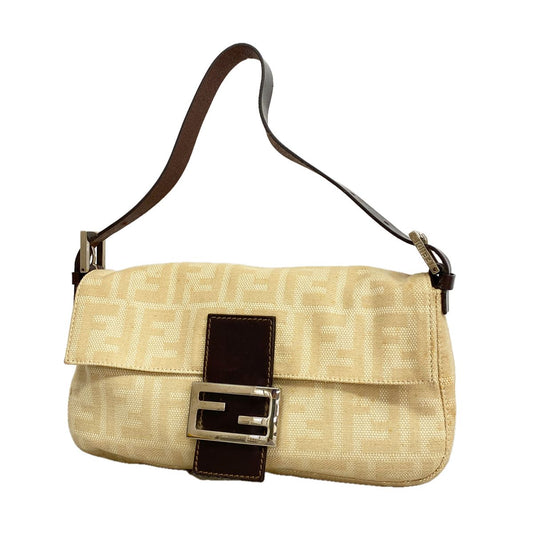 Fendi Handbag Zucca Mamma Bucket Canvas Beige Silver