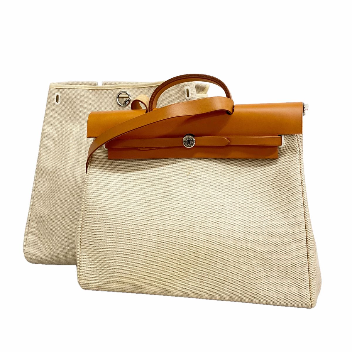 Hermes Handbag Herbag MM Toile H Natural Silver 2-Way Bag