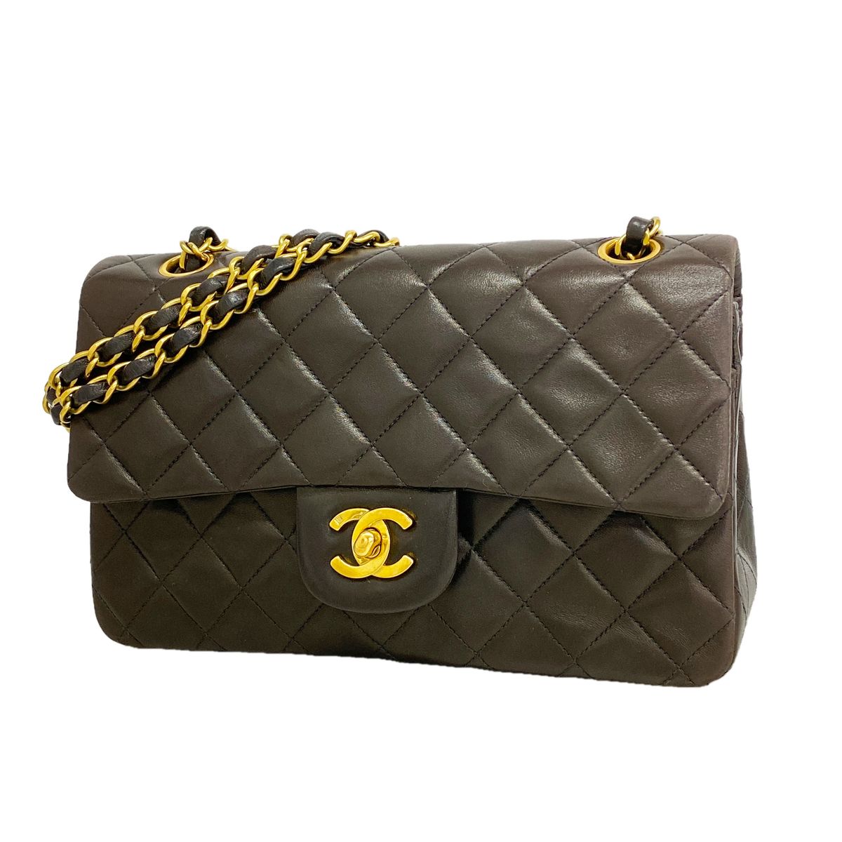 Chanel Shoulder Bag Quilted Lambskin Black Gold