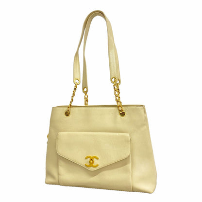 Chanel Chain Tote Caviar Leather Ivory Gold