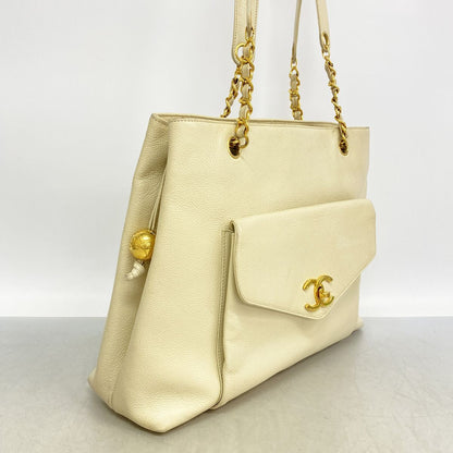 Chanel Chain Tote Caviar Leather Ivory Gold — view 2