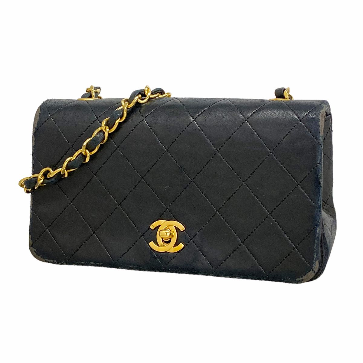 Chanel Shoulder Bag Quilted Lambskin Black Gold