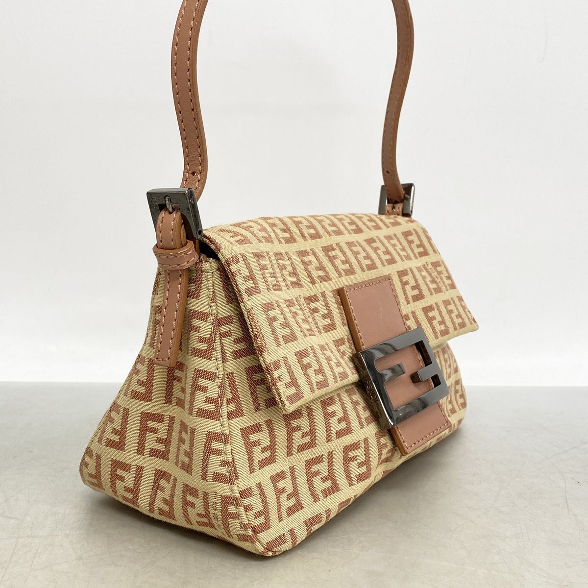 Fendi Handbag Zucchino Nylon Canvas Pink Beige Silver — view 2