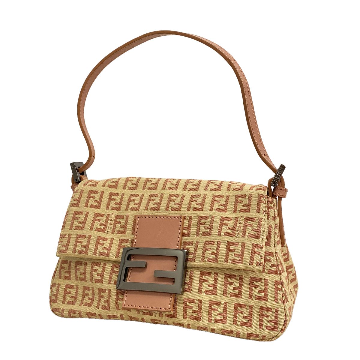 Fendi Handbag Zucchino Nylon Canvas Pink Beige Silver
