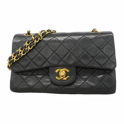 Chanel Shoulder Bag Quilted Lambskin Black Gold
