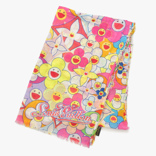 Louis Vuitton Cosmic Blossom Large Shawl Pareo Takashi Murakami Monogram Motif