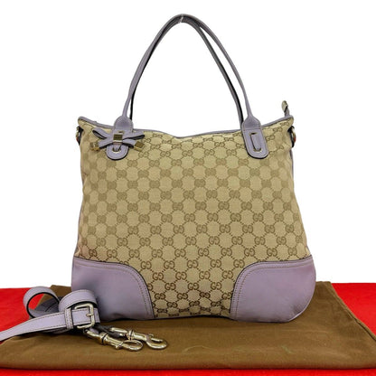 Gucci Princy GG Logo Pattern Canvas Leather 2-Way Shoulder Bag Tote Brown