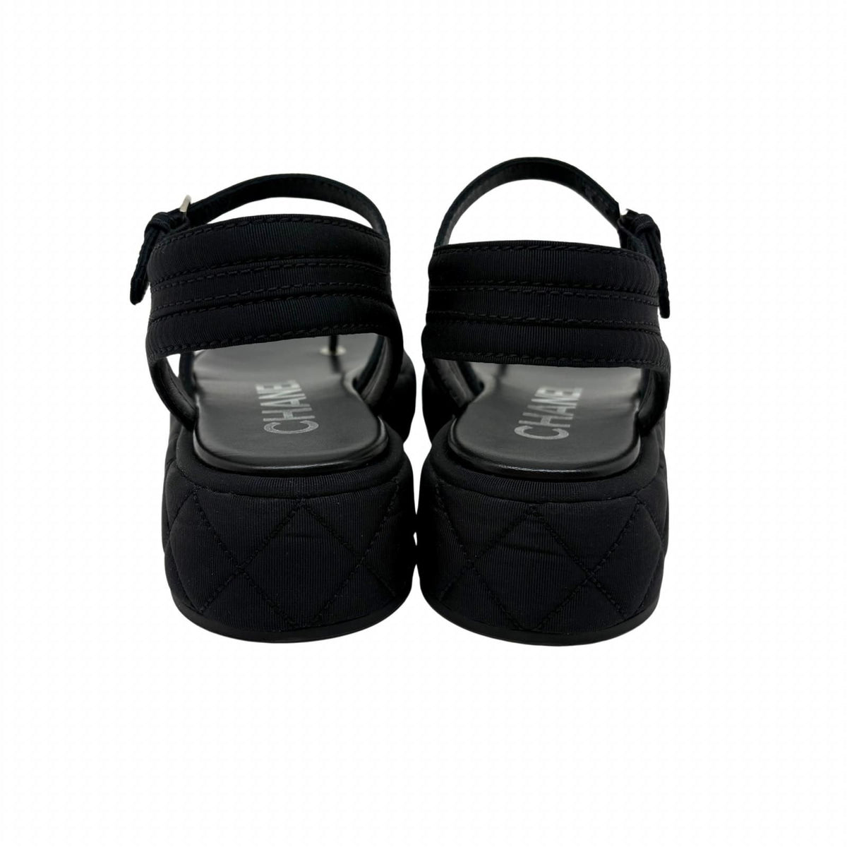 Chanel CC Logo Rhinestone Thong Sandals Black Grosgrain — view 6