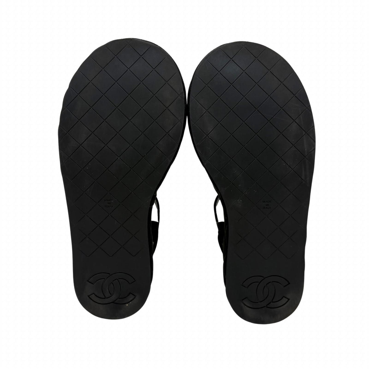 Chanel CC Logo Rhinestone Thong Sandals Black Grosgrain — view 8
