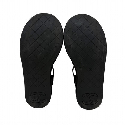 Chanel CC Logo Rhinestone Thong Sandals Black Grosgrain — view 8