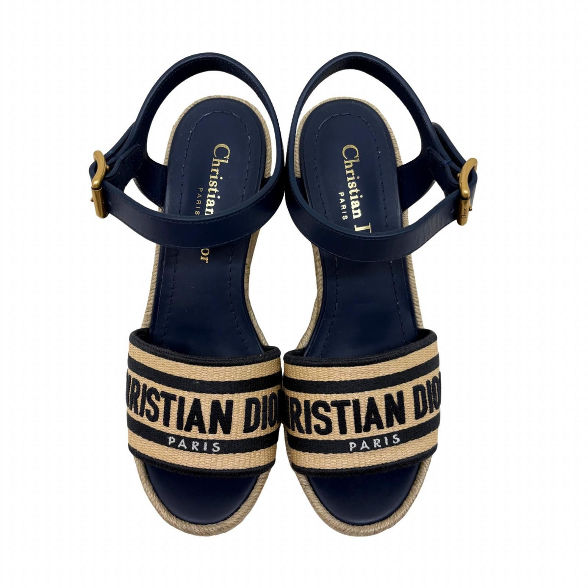 Dior Dway Wedge Sandals Natural Navy — view 7